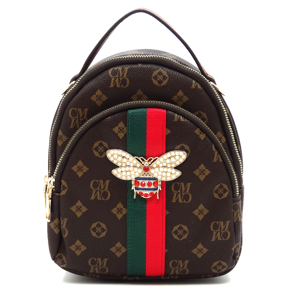 Cute Queen Bee Stripe Monogram Convertible Backpack Satchel HF-CS2751 >  Classic Bags, Monogram > Mezon Handbags